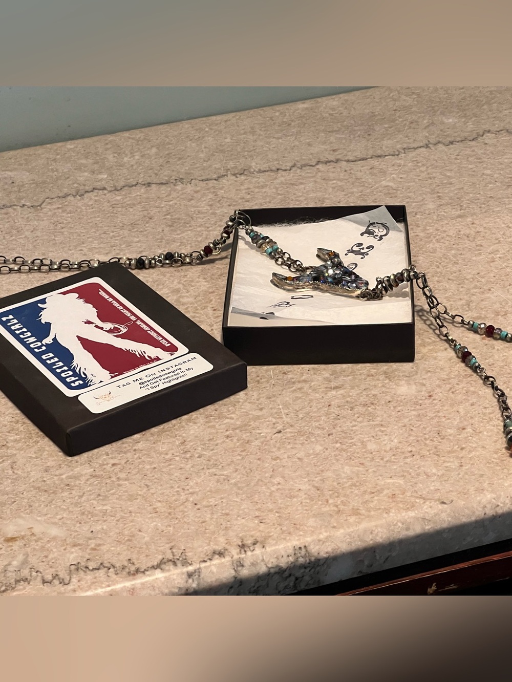 Spoiled Cowgirlz Longhorn Crystal Necklace- in box - OOAK - Picture 9 of 13